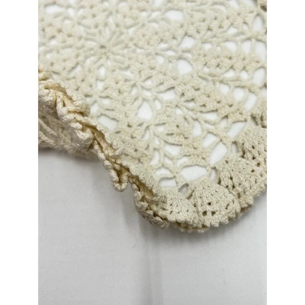 Vintage Hand Crocheted Doily Cream Round Lace Table Centerpiece 8 Inch